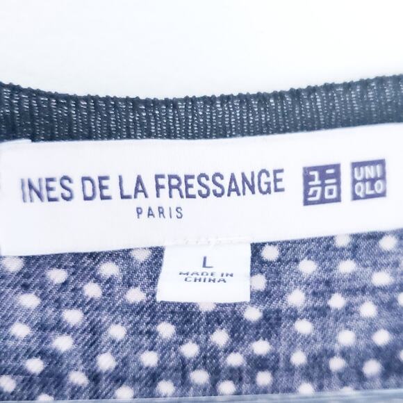 INES DE LA FRESSANGE PARIS UNIQLO PolkaDot Tunic Blue and White, 3/4 Sleeve - Picture 4 of 5